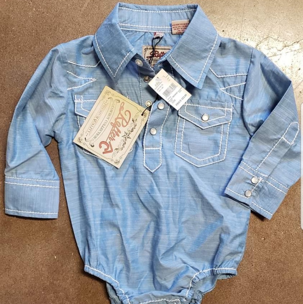 Blue 12 month Infant Pearl Snap Button Down Onesie